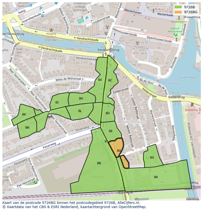 Afbeelding van het postcodegebied 9726 BG op de kaart.