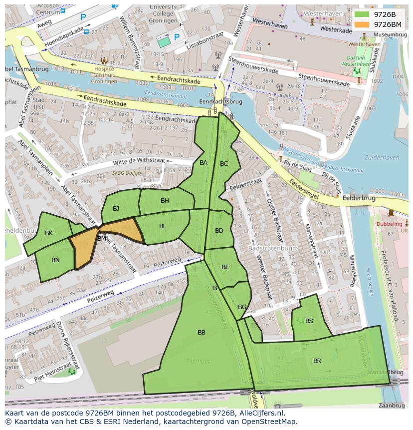 Afbeelding van het postcodegebied 9726 BM op de kaart.
