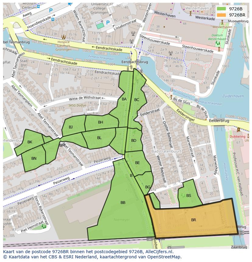 Afbeelding van het postcodegebied 9726 BR op de kaart.