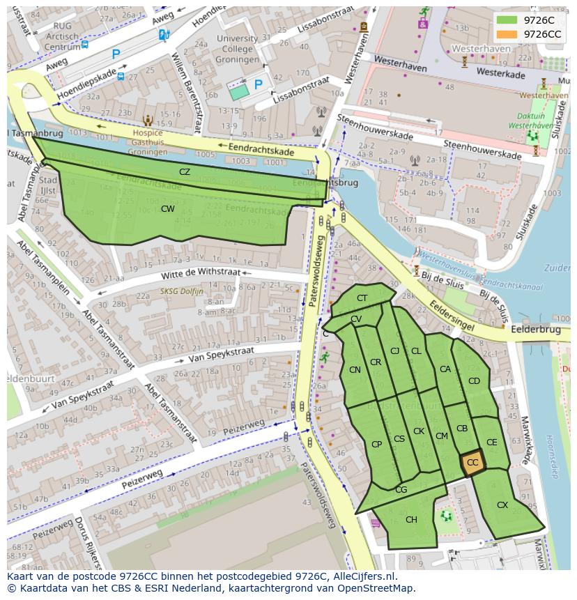 Afbeelding van het postcodegebied 9726 CC op de kaart.