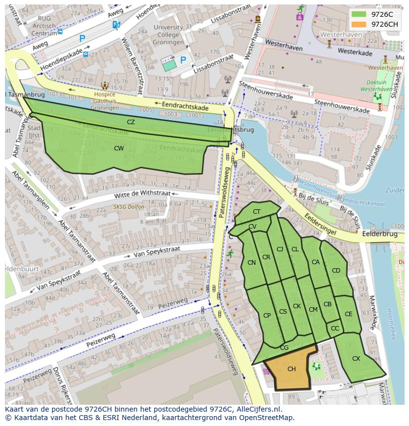 Afbeelding van het postcodegebied 9726 CH op de kaart.