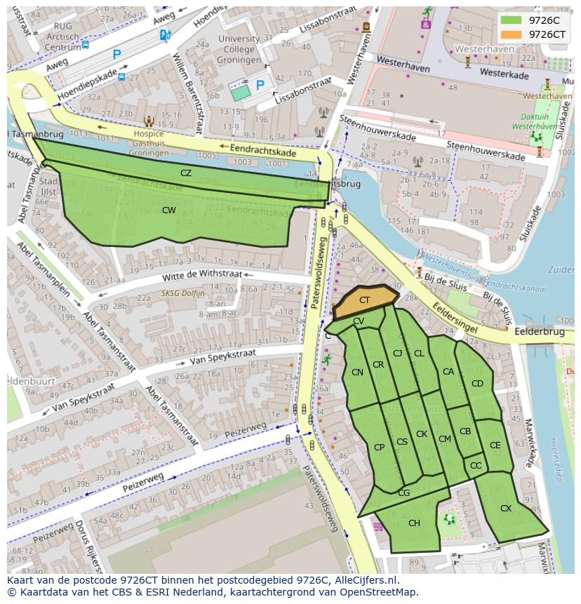 Afbeelding van het postcodegebied 9726 CT op de kaart.