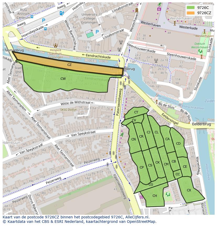 Afbeelding van het postcodegebied 9726 CZ op de kaart.