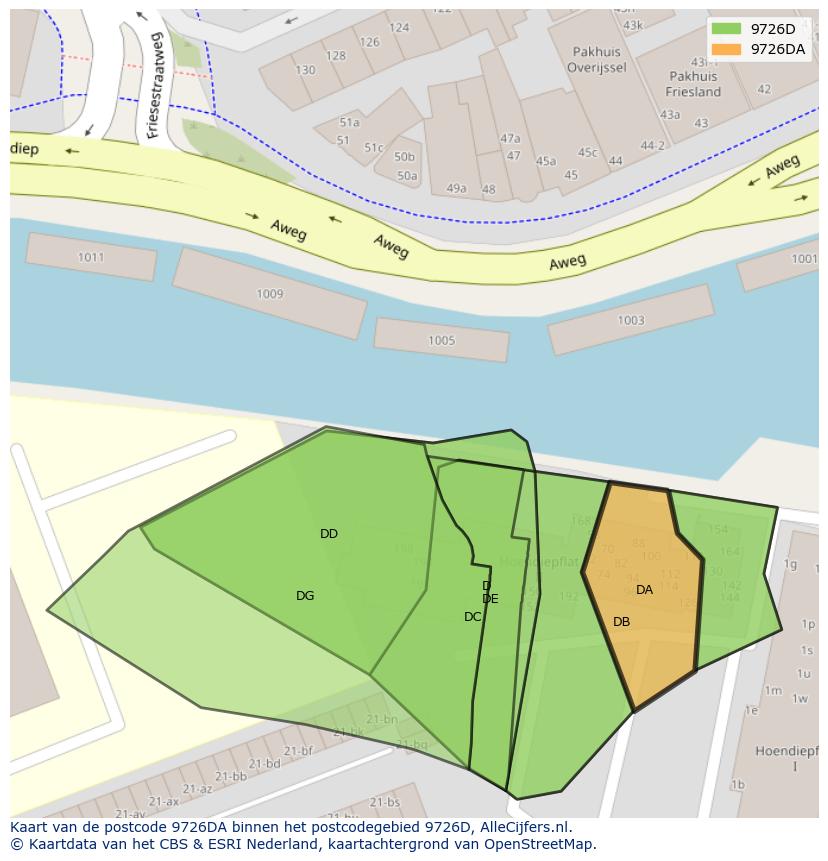 Afbeelding van het postcodegebied 9726 DA op de kaart.