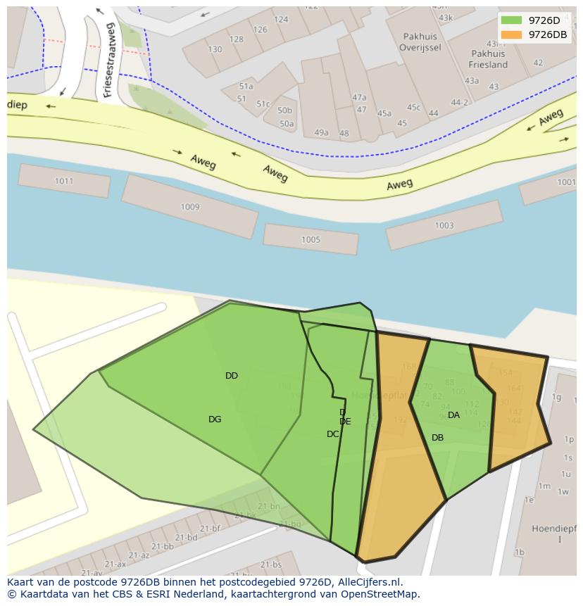 Afbeelding van het postcodegebied 9726 DB op de kaart.