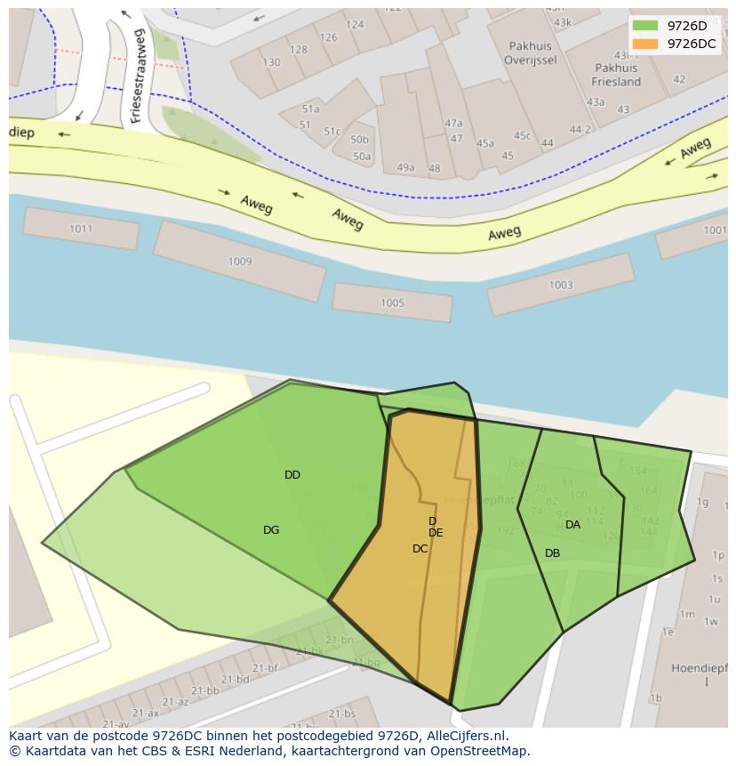 Afbeelding van het postcodegebied 9726 DC op de kaart.