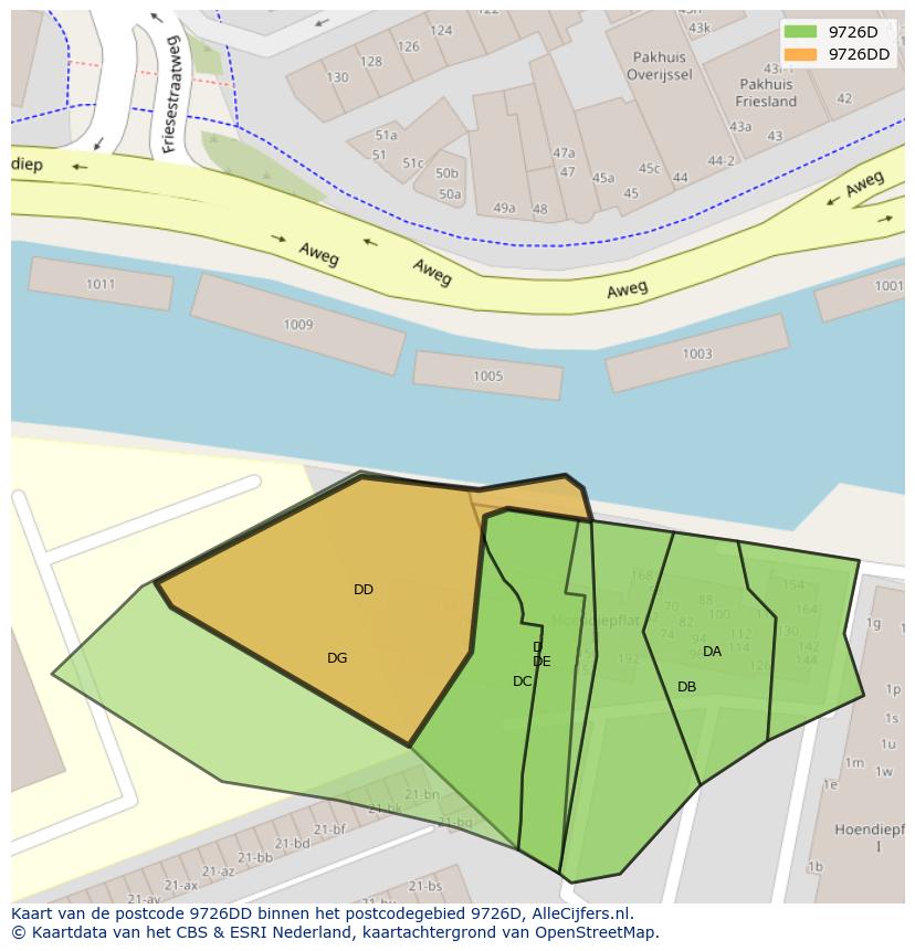 Afbeelding van het postcodegebied 9726 DD op de kaart.