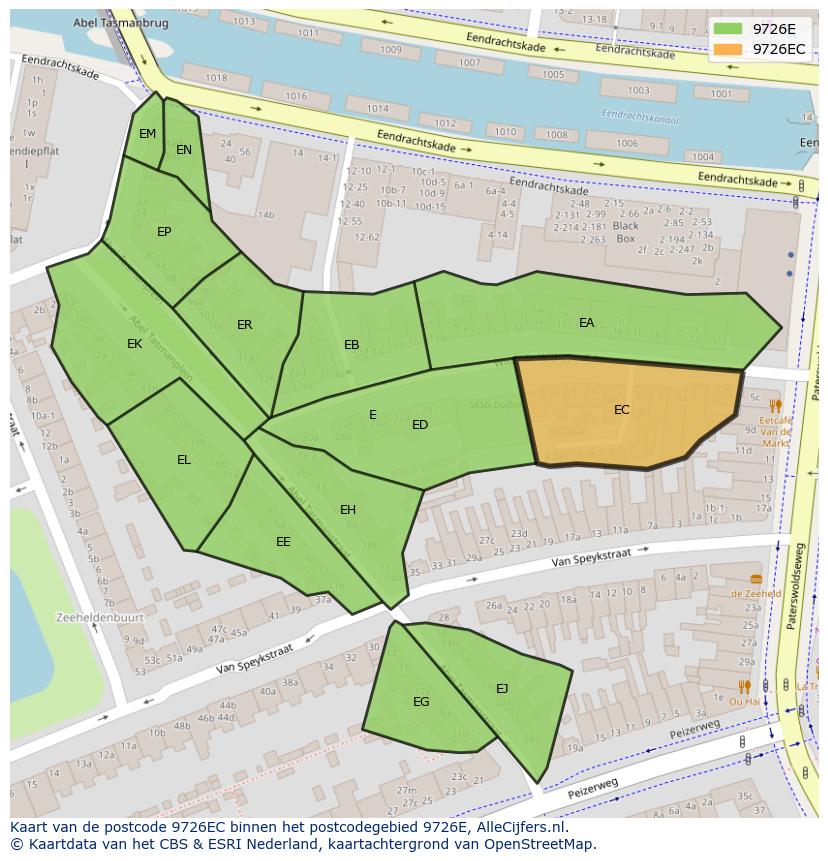 Afbeelding van het postcodegebied 9726 EC op de kaart.