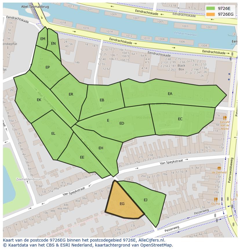 Afbeelding van het postcodegebied 9726 EG op de kaart.