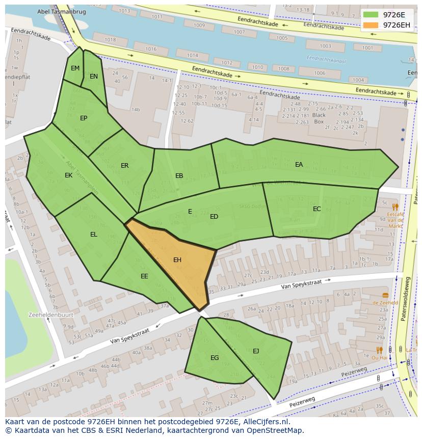 Afbeelding van het postcodegebied 9726 EH op de kaart.