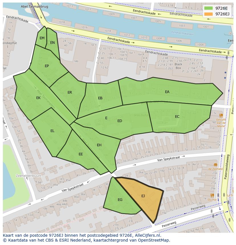 Afbeelding van het postcodegebied 9726 EJ op de kaart.