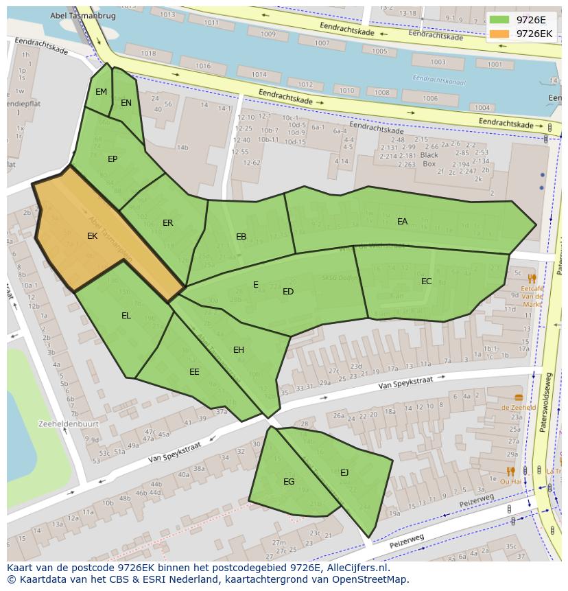 Afbeelding van het postcodegebied 9726 EK op de kaart.