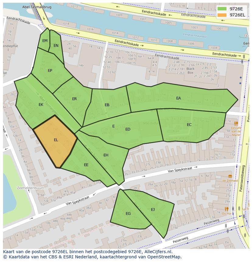 Afbeelding van het postcodegebied 9726 EL op de kaart.