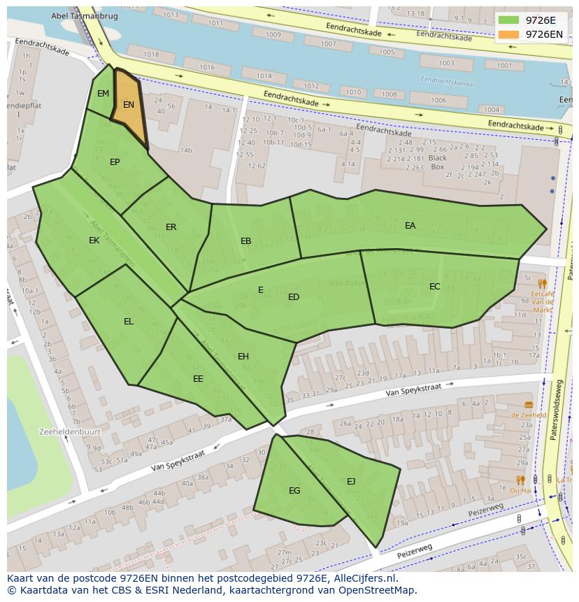 Afbeelding van het postcodegebied 9726 EN op de kaart.