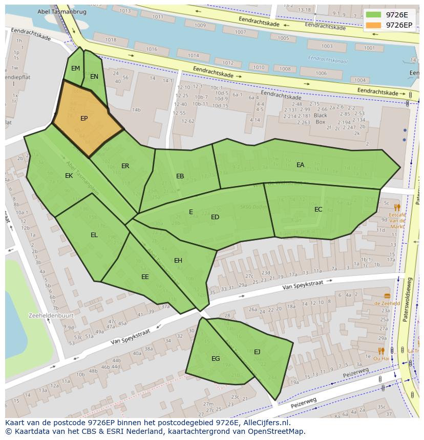 Afbeelding van het postcodegebied 9726 EP op de kaart.