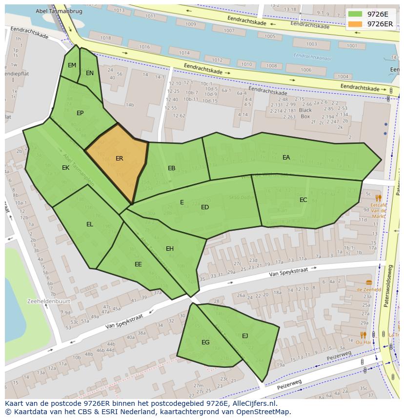 Afbeelding van het postcodegebied 9726 ER op de kaart.