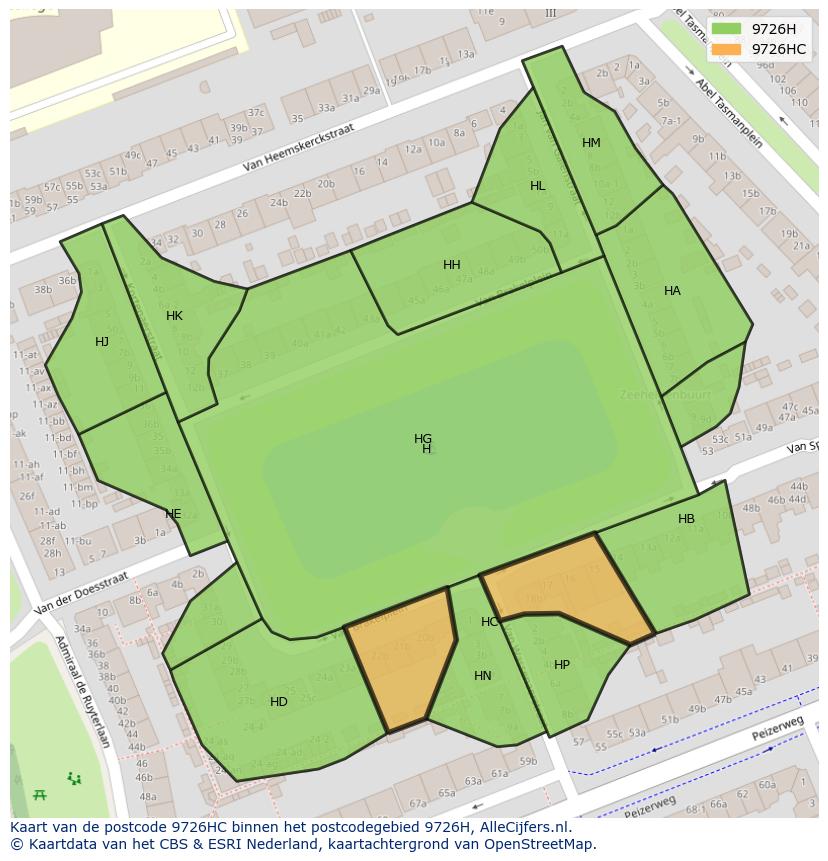 Afbeelding van het postcodegebied 9726 HC op de kaart.