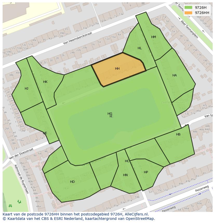 Afbeelding van het postcodegebied 9726 HH op de kaart.