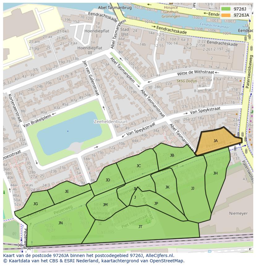 Afbeelding van het postcodegebied 9726 JA op de kaart.
