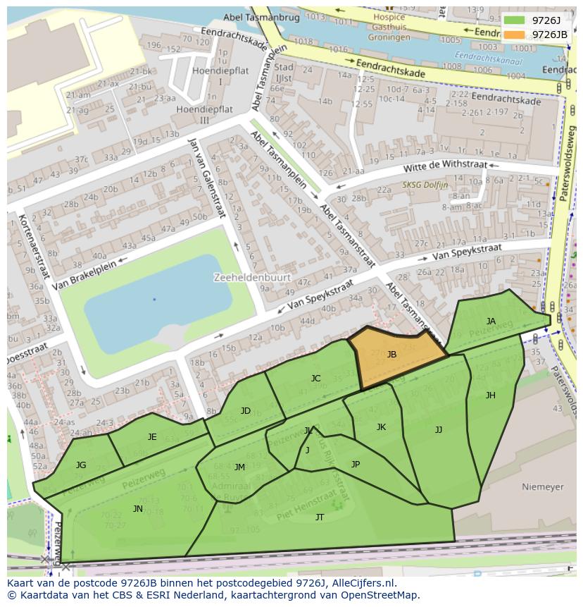 Afbeelding van het postcodegebied 9726 JB op de kaart.