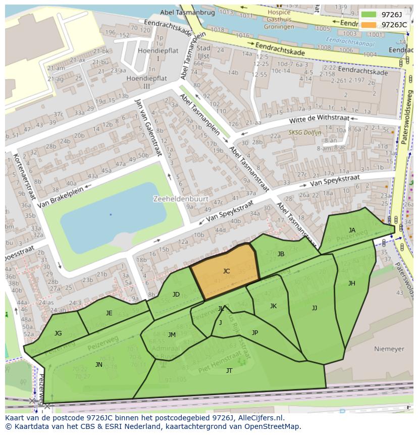 Afbeelding van het postcodegebied 9726 JC op de kaart.