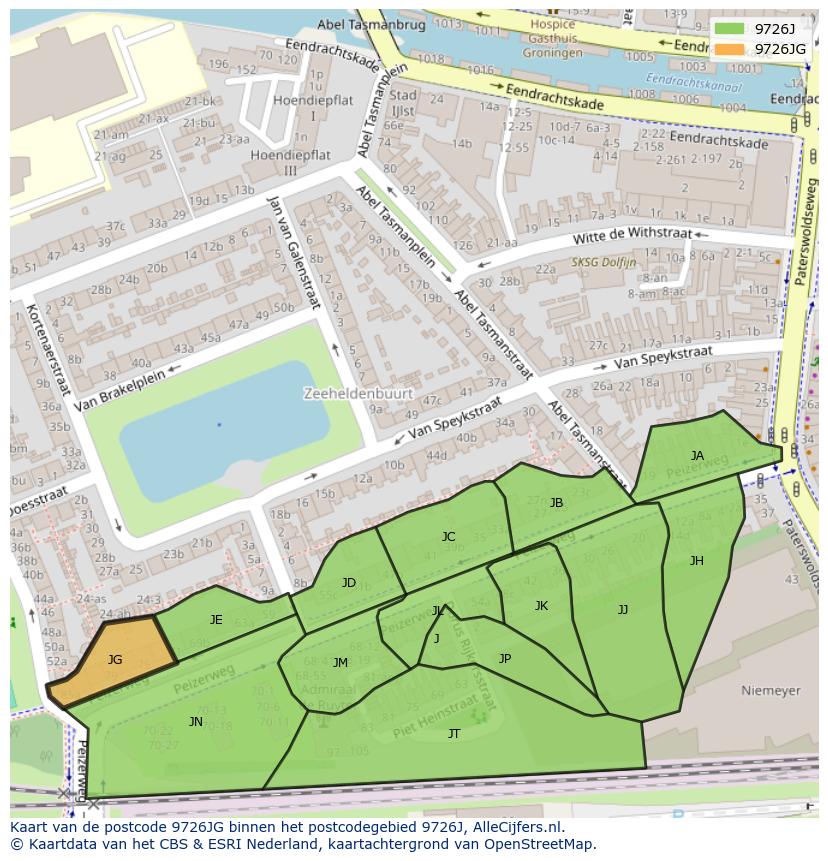 Afbeelding van het postcodegebied 9726 JG op de kaart.