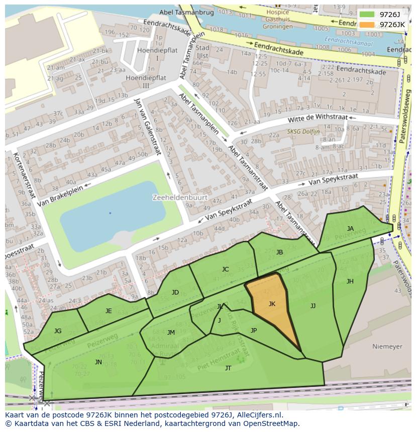 Afbeelding van het postcodegebied 9726 JK op de kaart.