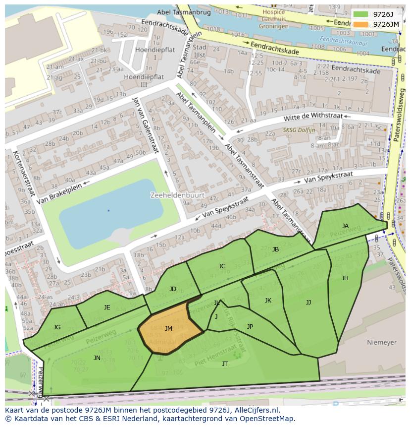 Afbeelding van het postcodegebied 9726 JM op de kaart.