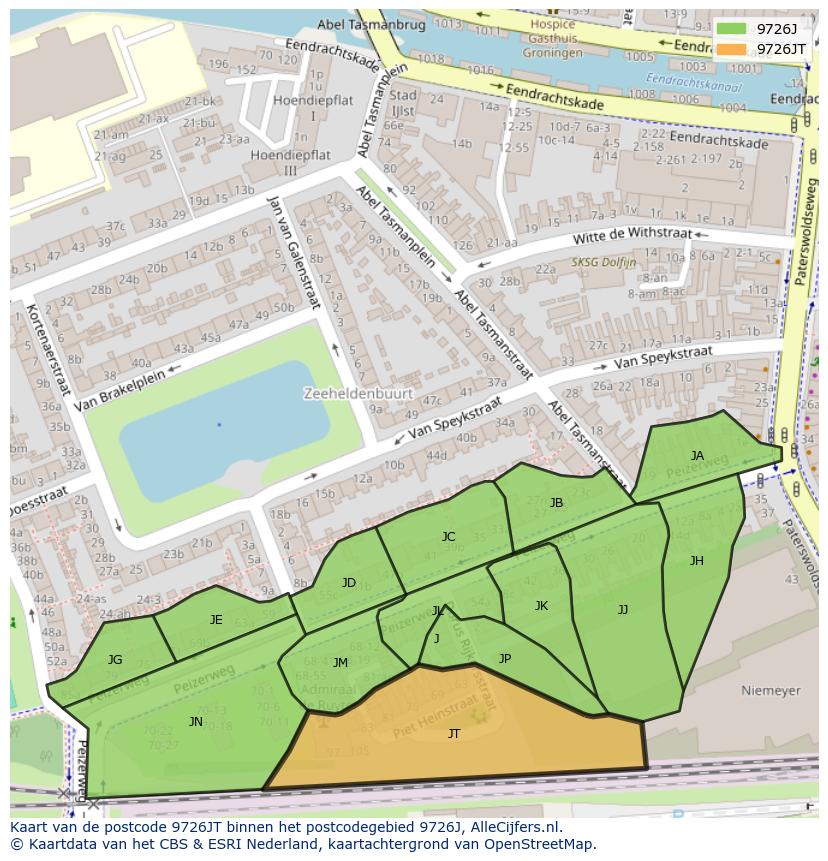 Afbeelding van het postcodegebied 9726 JT op de kaart.