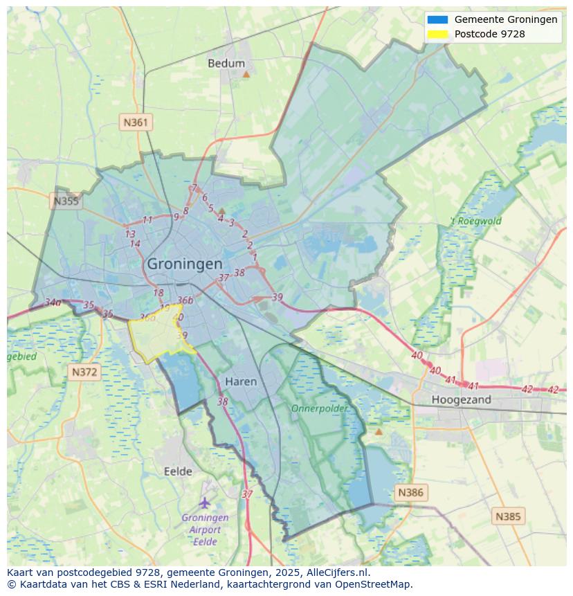 Afbeelding van het postcodegebied 9728 op de kaart.