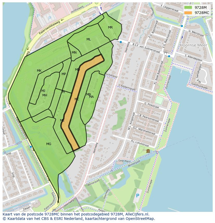 Afbeelding van het postcodegebied 9728 MC op de kaart.
