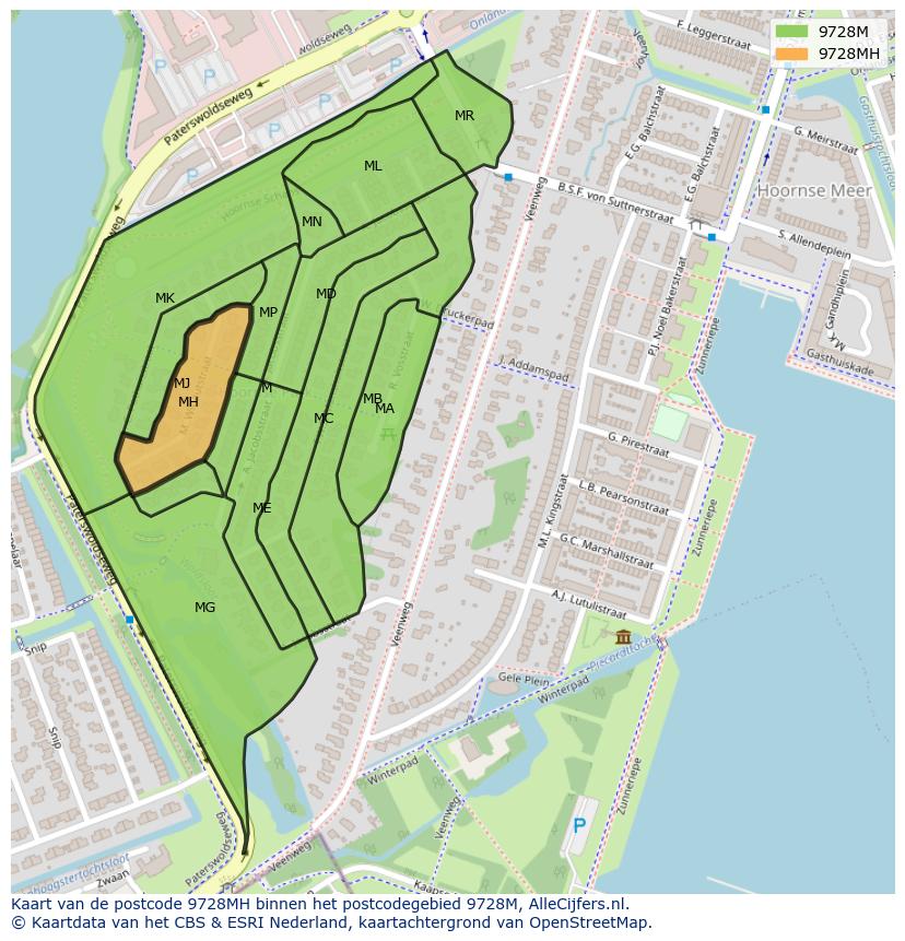Afbeelding van het postcodegebied 9728 MH op de kaart.