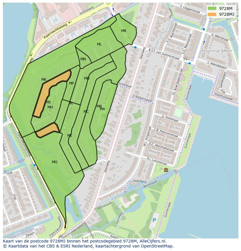 Afbeelding van het postcodegebied 9728 MJ op de kaart.