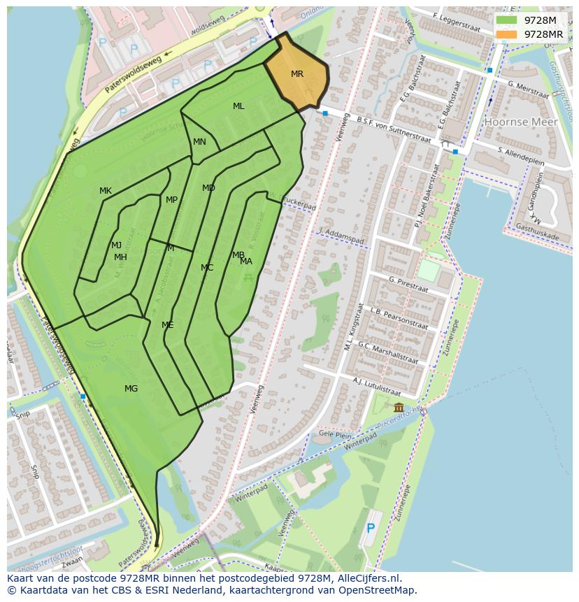 Afbeelding van het postcodegebied 9728 MR op de kaart.