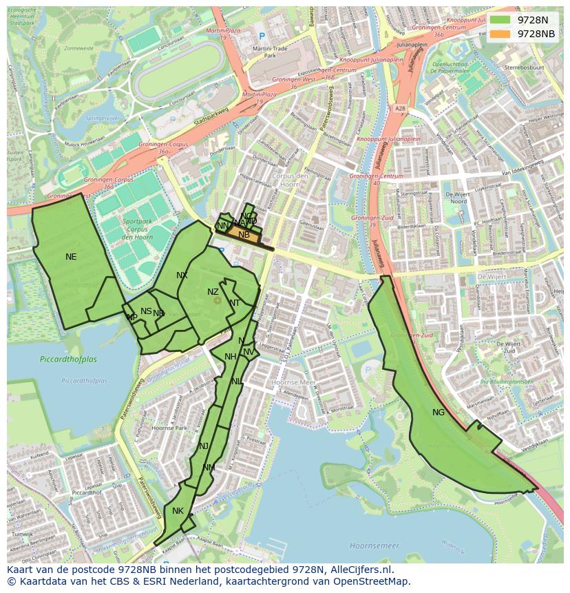 Afbeelding van het postcodegebied 9728 NB op de kaart.