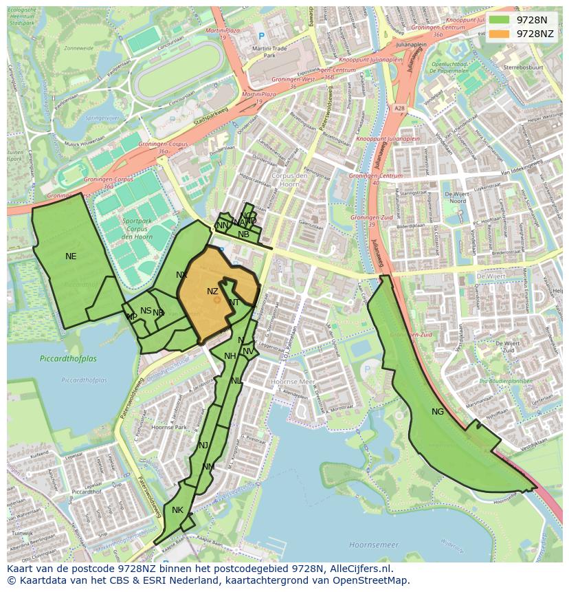 Afbeelding van het postcodegebied 9728 NZ op de kaart.