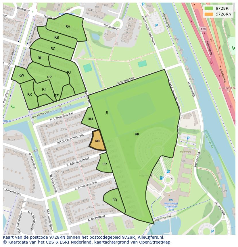 Afbeelding van het postcodegebied 9728 RN op de kaart.