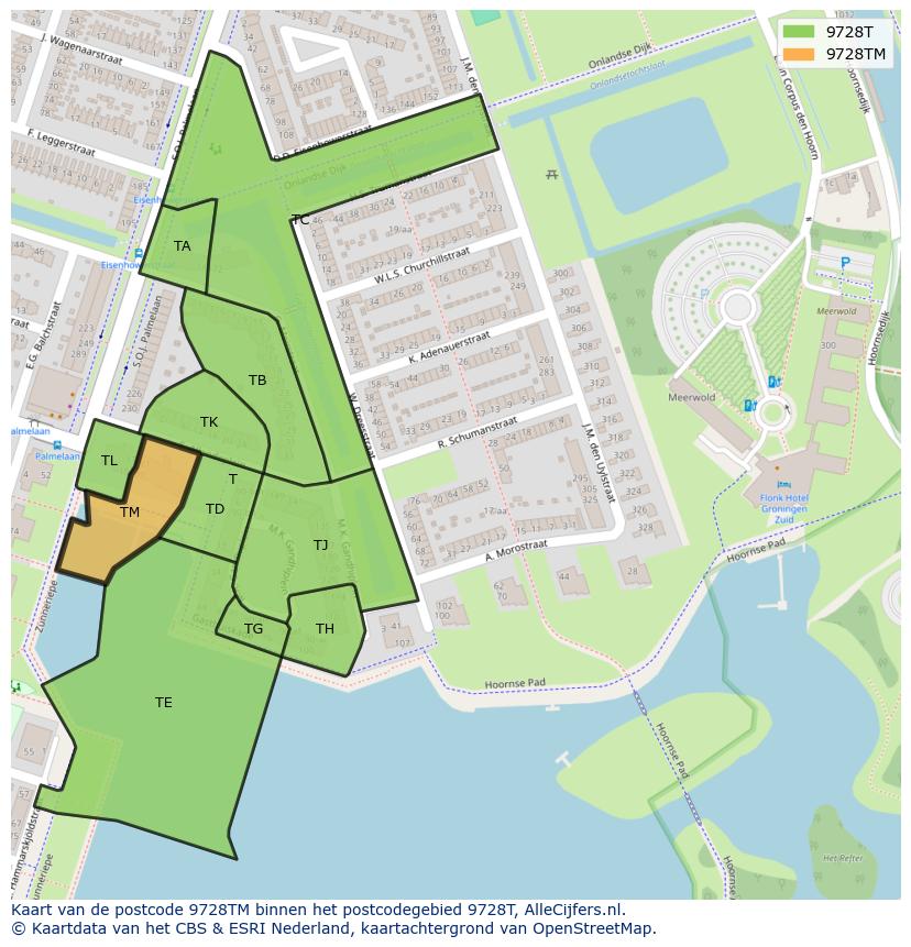 Afbeelding van het postcodegebied 9728 TM op de kaart.