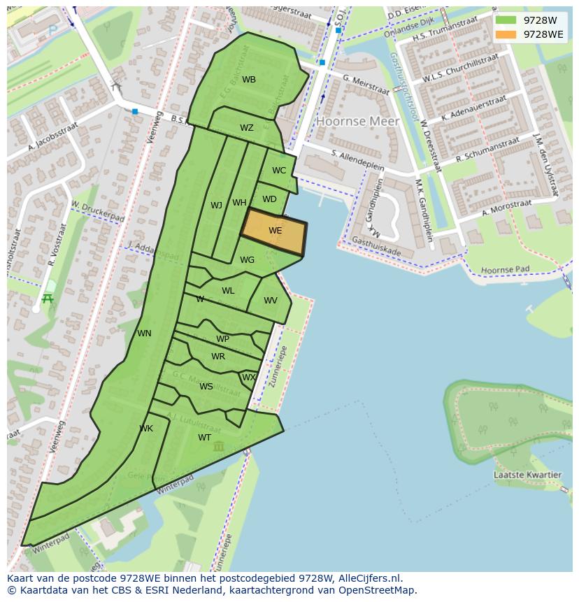 Afbeelding van het postcodegebied 9728 WE op de kaart.
