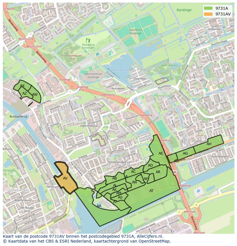 Afbeelding van het postcodegebied 9731 AV op de kaart.