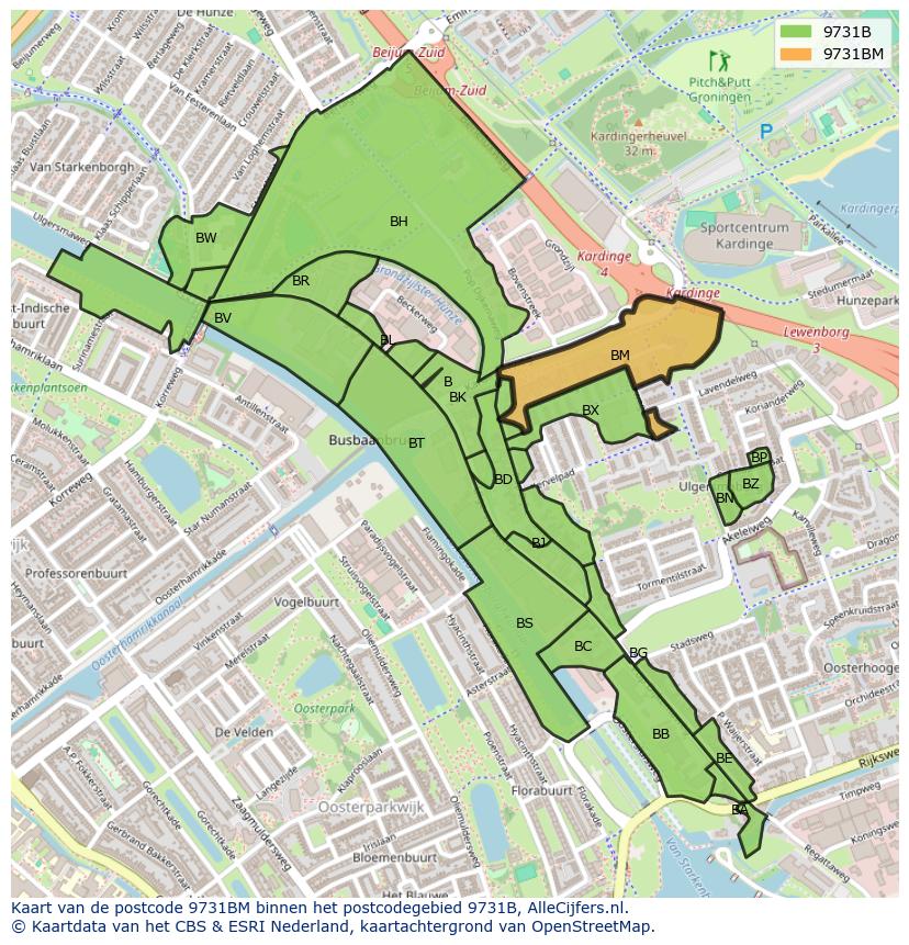 Afbeelding van het postcodegebied 9731 BM op de kaart.