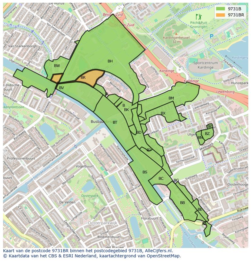 Afbeelding van het postcodegebied 9731 BR op de kaart.
