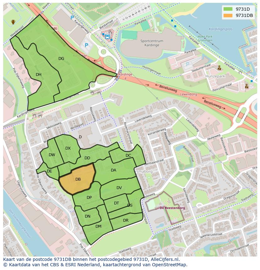 Afbeelding van het postcodegebied 9731 DB op de kaart.