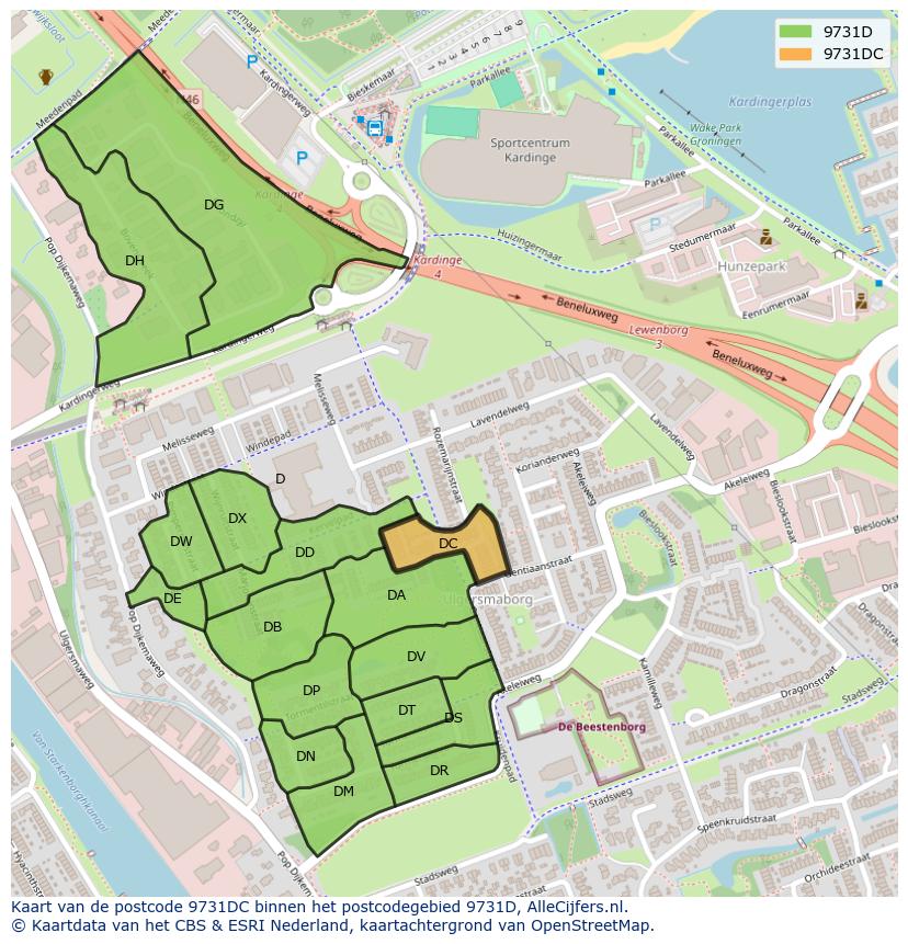 Afbeelding van het postcodegebied 9731 DC op de kaart.
