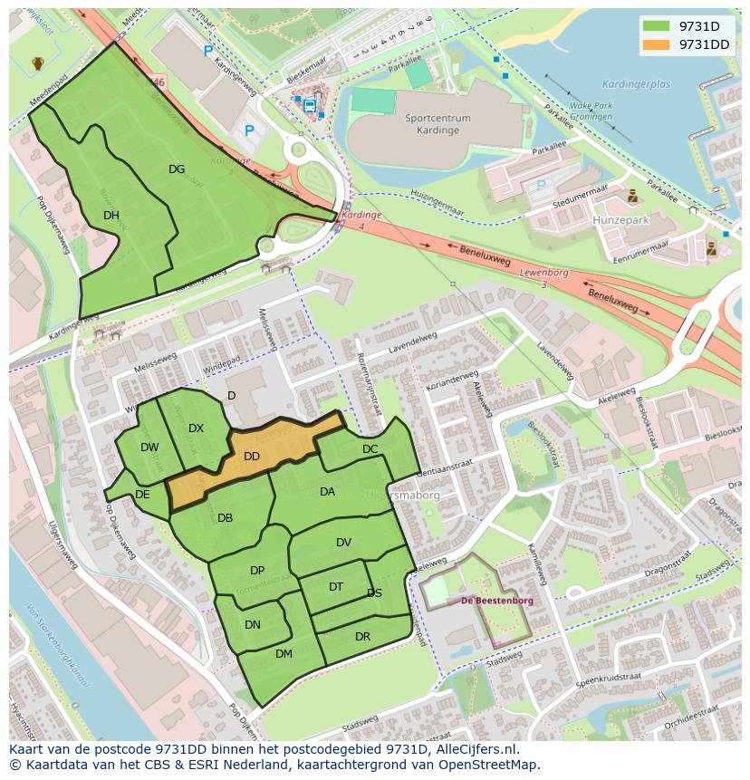 Afbeelding van het postcodegebied 9731 DD op de kaart.