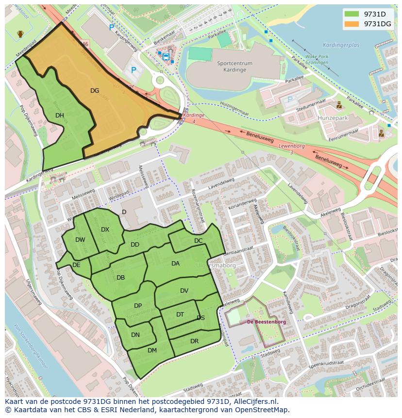Afbeelding van het postcodegebied 9731 DG op de kaart.