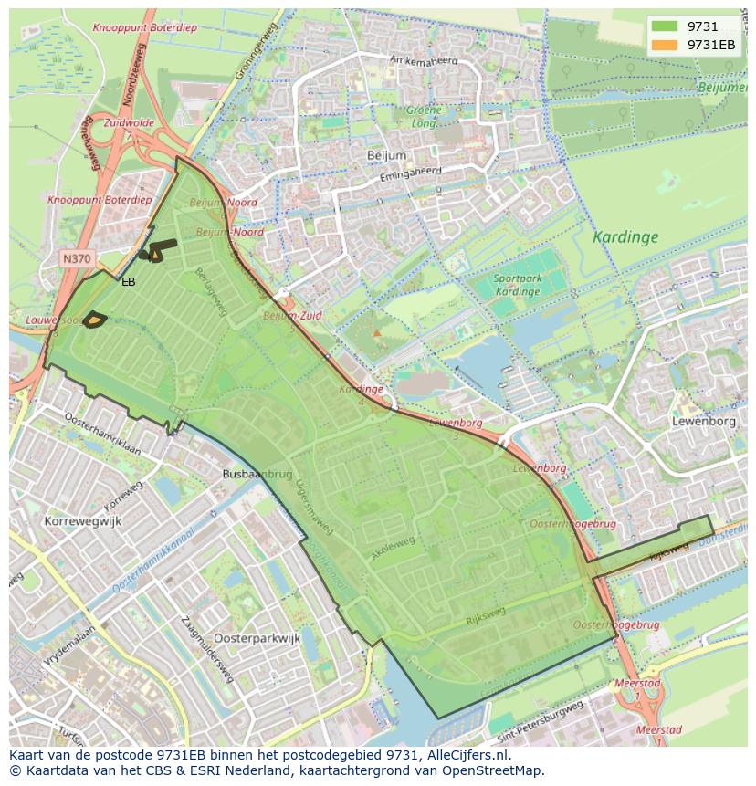 Afbeelding van het postcodegebied 9731 EB op de kaart.