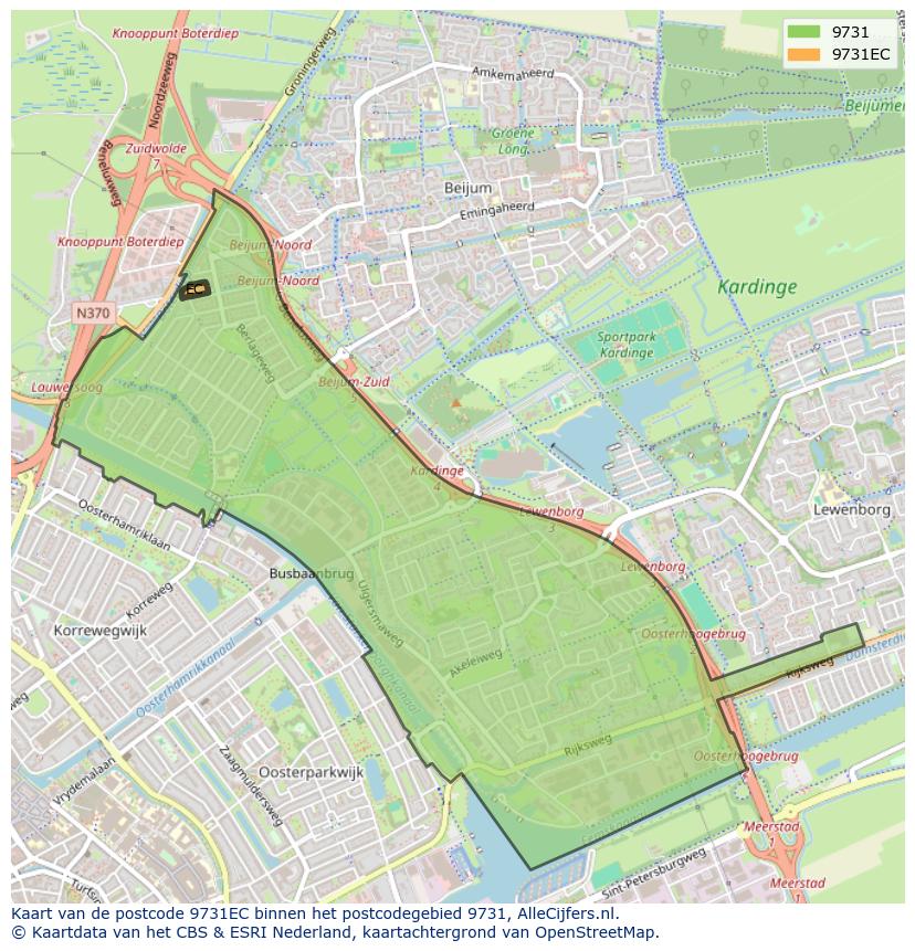 Afbeelding van het postcodegebied 9731 EC op de kaart.