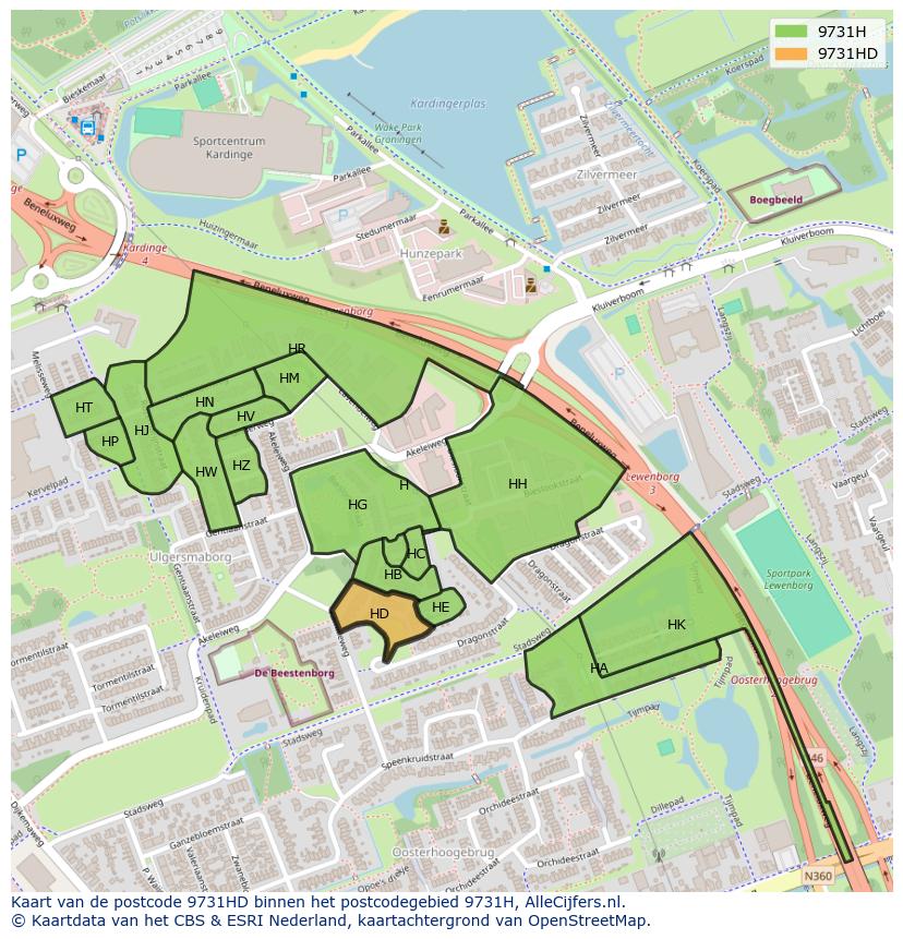 Afbeelding van het postcodegebied 9731 HD op de kaart.