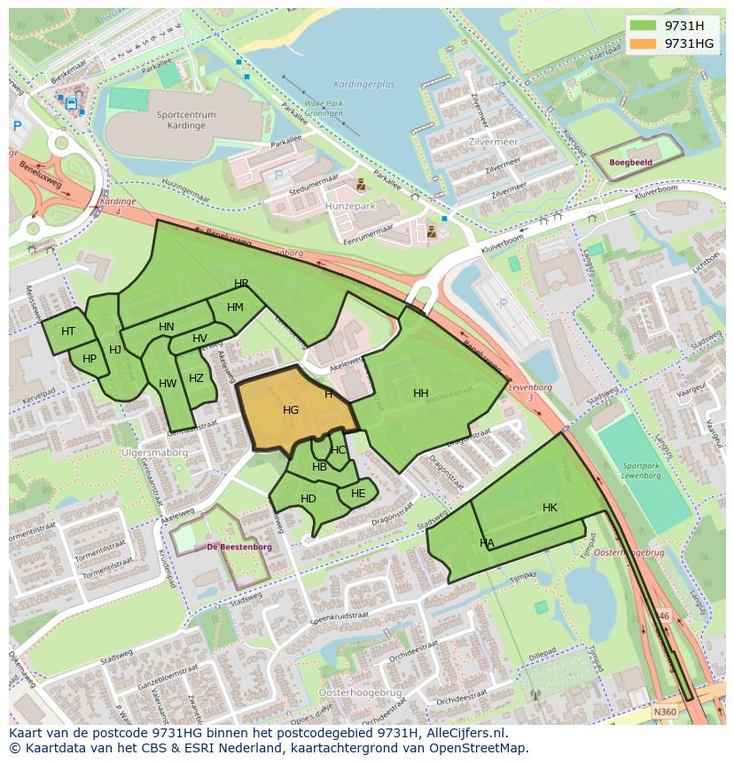 Afbeelding van het postcodegebied 9731 HG op de kaart.